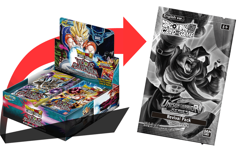 Details about   DRAGON BALL SUPER TCG VICIOUS REJUVENATION 1/2 BOOSTER BOX 12 Booster Pack 